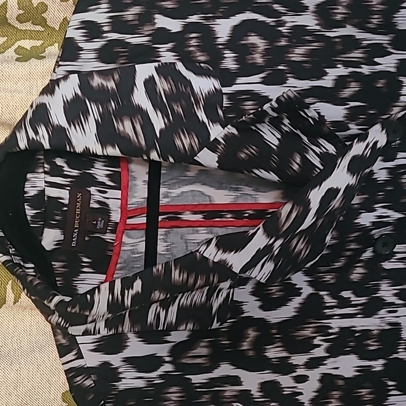 Large Dana Buchman black and white leopard-like print spring trenchcoat - Picture 3 of 5